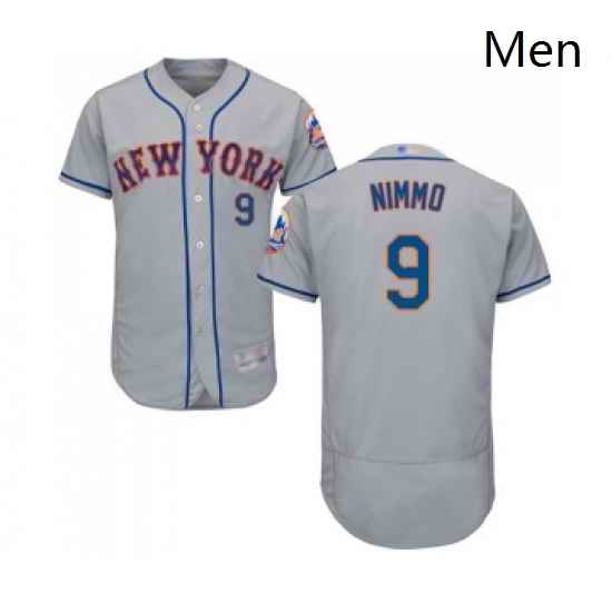 Mens New York Mets 9 Brandon Nimmo Grey Road Flex Base Authentic Collection Baseball Jersey